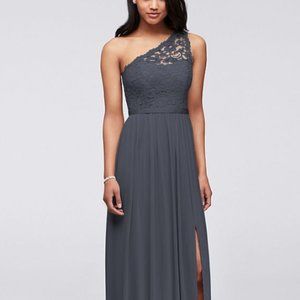One Shoulder Bridesmaids Dress in Pewter (f17063)